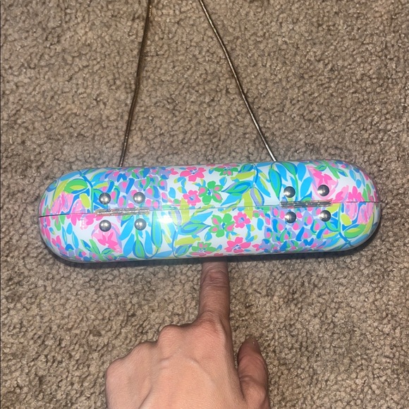Lilly Pulitzer A Cherry On Top Floral Hard Shell‎ Crossbody Clutch Gold Chain